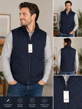 Goodfellow & Co Quilted Puffer Vest Navy Blue Full Zip XXL NWT